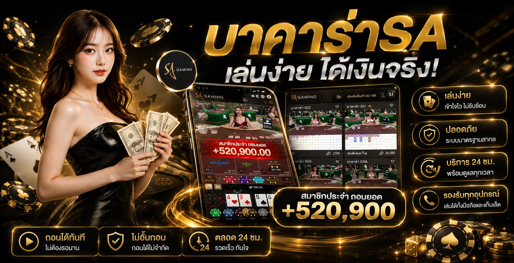 โต๊ะบาคาร่าออนไลน์และคาสิโนสดจากค่าย SA Gaming AE Sexy บน LUCKYBET98